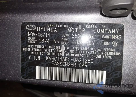 2015 Hyundai Accent Gls from USA, damaged, VIN KMHCT4AE0FU821280